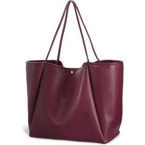 Hoxis Women Dark Red PU+Polyester Weekender Oversize Vegan Leather Tote Handbag